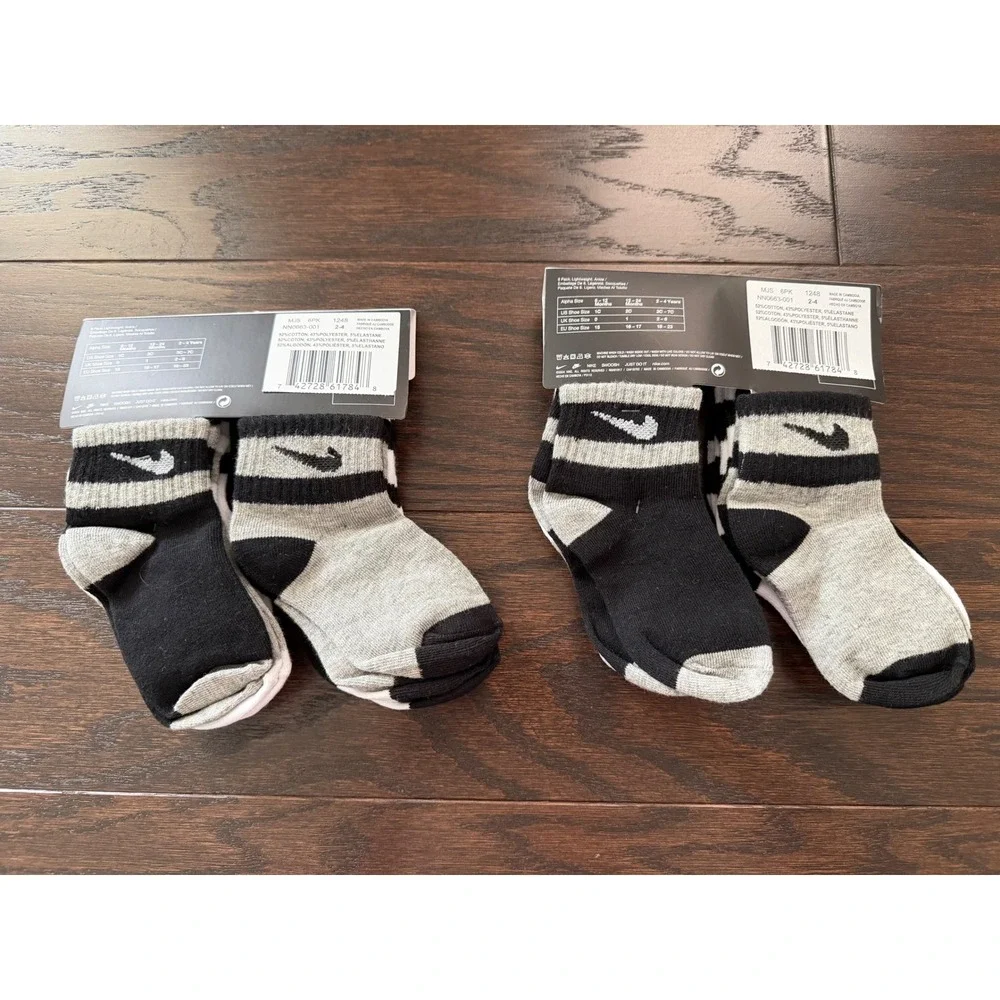Nike Toddler Ankle Socks 12 Pair Bundle Black White Grey Striped NN0663-001 2-4Y